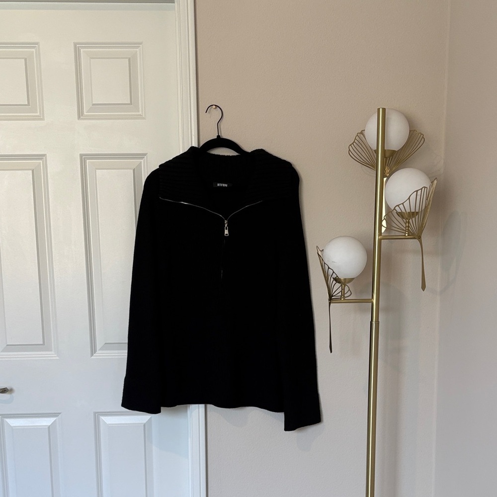 Black Quarter-Zip Knit Sweater